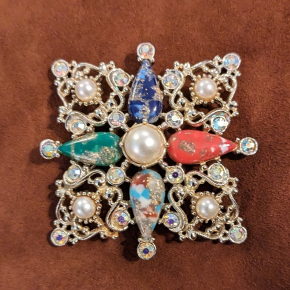 Sarah Coventry Jewelry "Galaxy" Maltese Cross Brooch Pin 1960's Rhinestone EUC - Picture 2 of 10